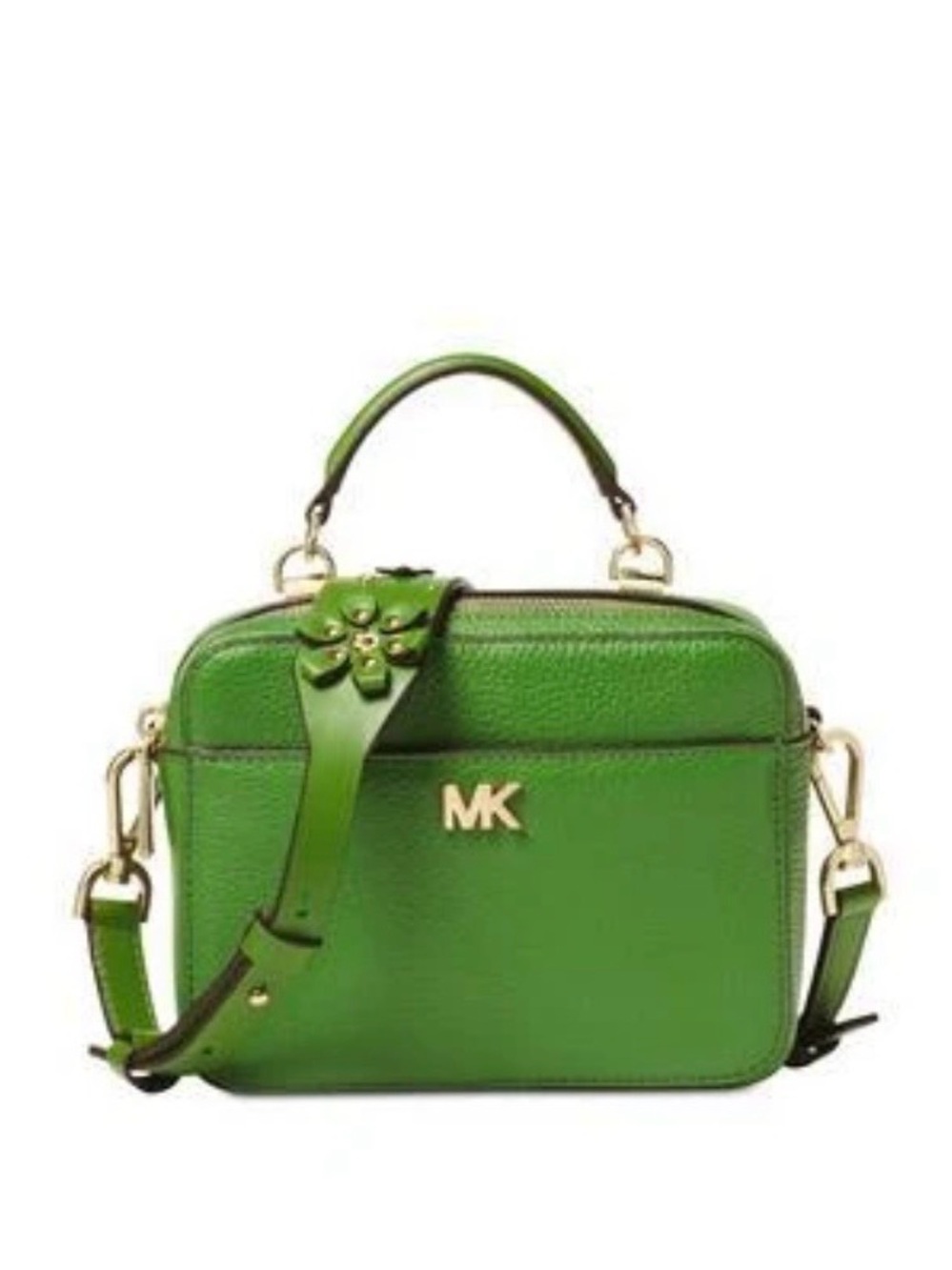 Shipping included. Michael Kors Green Pebbled Leather Bag with Floral Strap